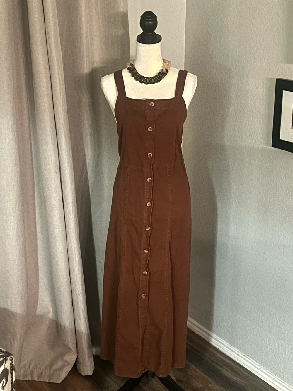 Rare Vintage Brown Cotton Button Down Maxi Dress